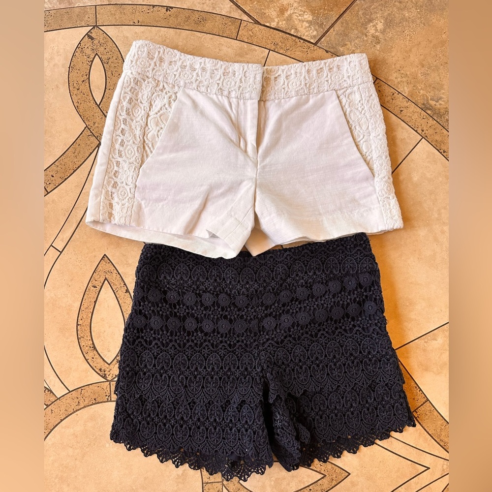 Ann Taylor LOFT White and Black Lace Shorts BUNDLE Set